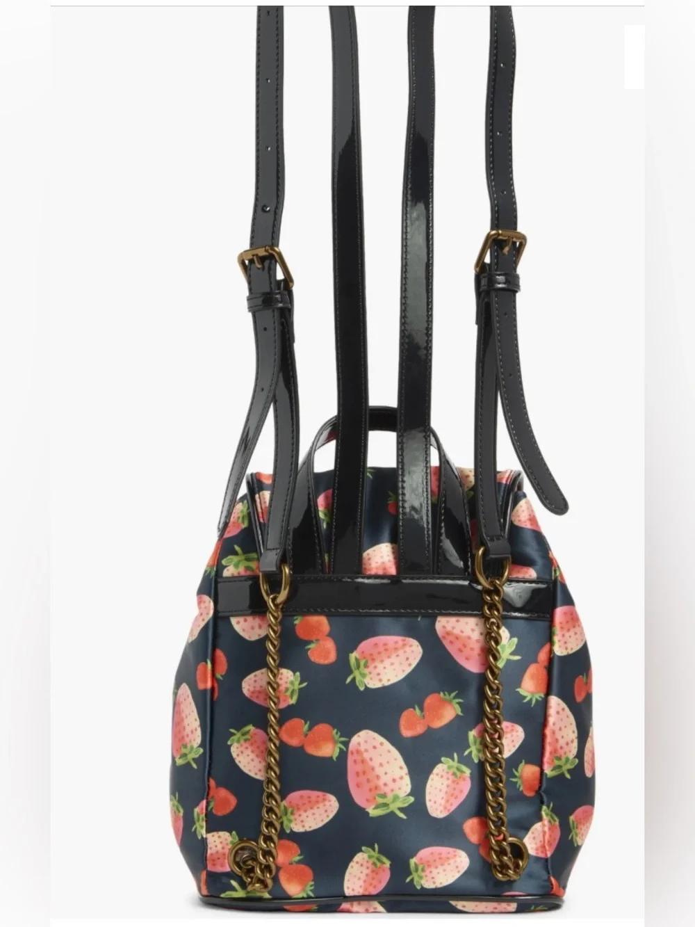 NWT Kurt Geiger Portibello Navy Backpack with Pink Strawberry Print Top Handle